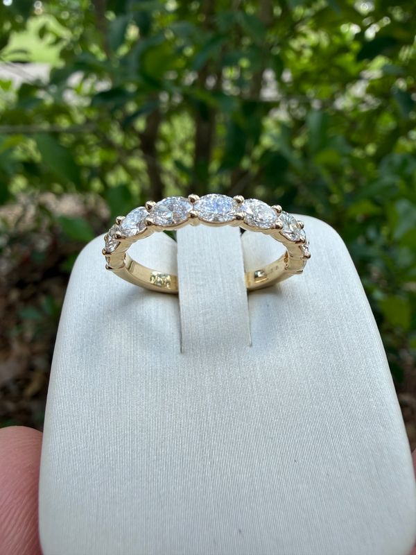14k Yellow 9 Stone Oval Lab Grown Diamond East West Wedding / Anniversary Band 1.0ctw