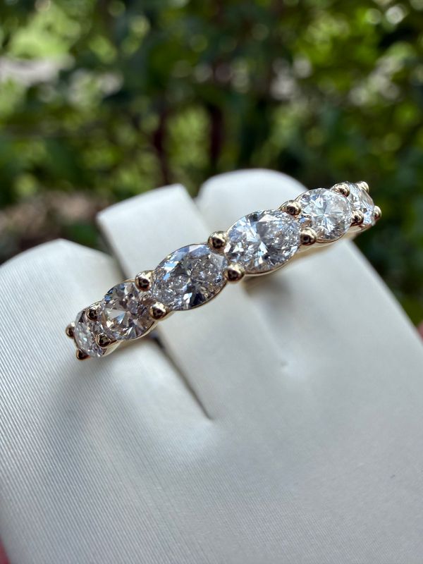 14k Yellow 9 Stone Oval Lab Grown Diamond East West Wedding / Anniversary Band 1.0ctw