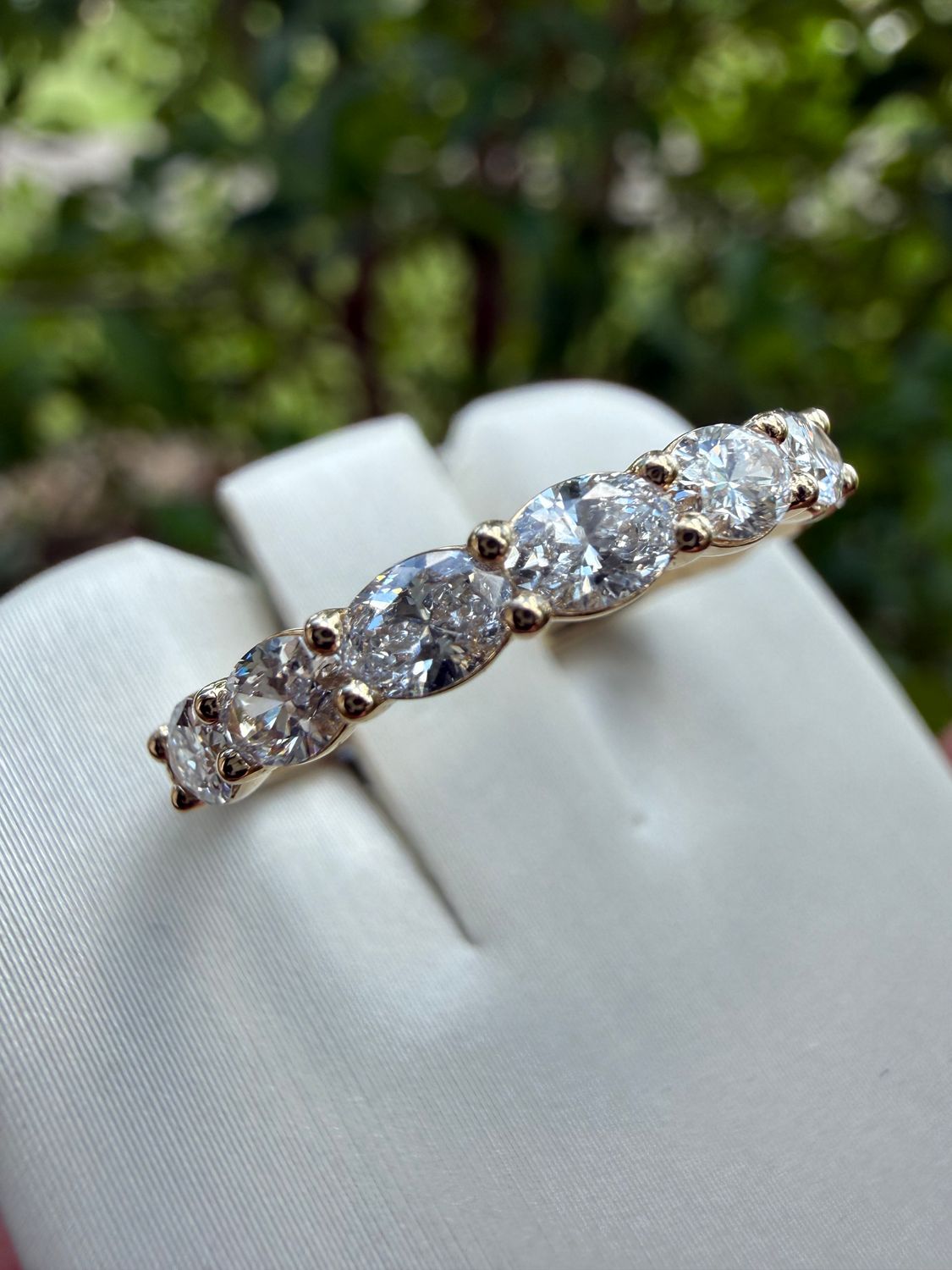 14k Yellow 9 Stone Oval Lab Grown Diamond East West Wedding / Anniversary Band 1.0ctw