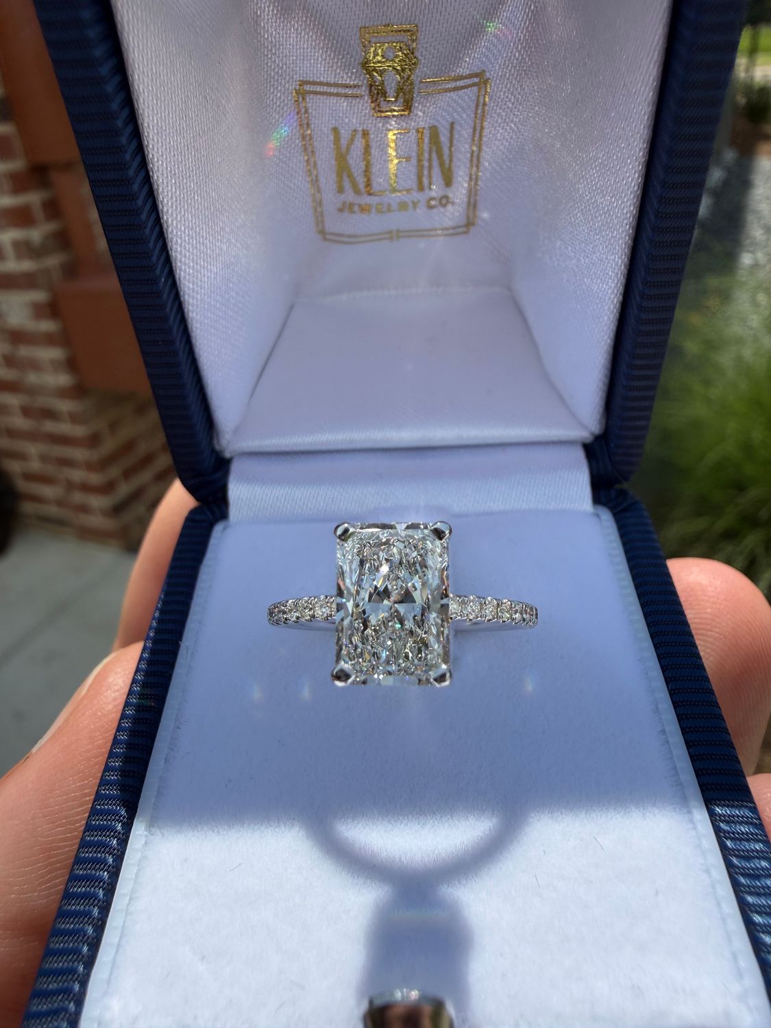 14k White Gold 2.08ct Radiant Lab Grown Diamond Engagement Ring with Diamond Hidden Halo and Diamond Accented Band. 2.31ctw IGI#669434444 D VS1