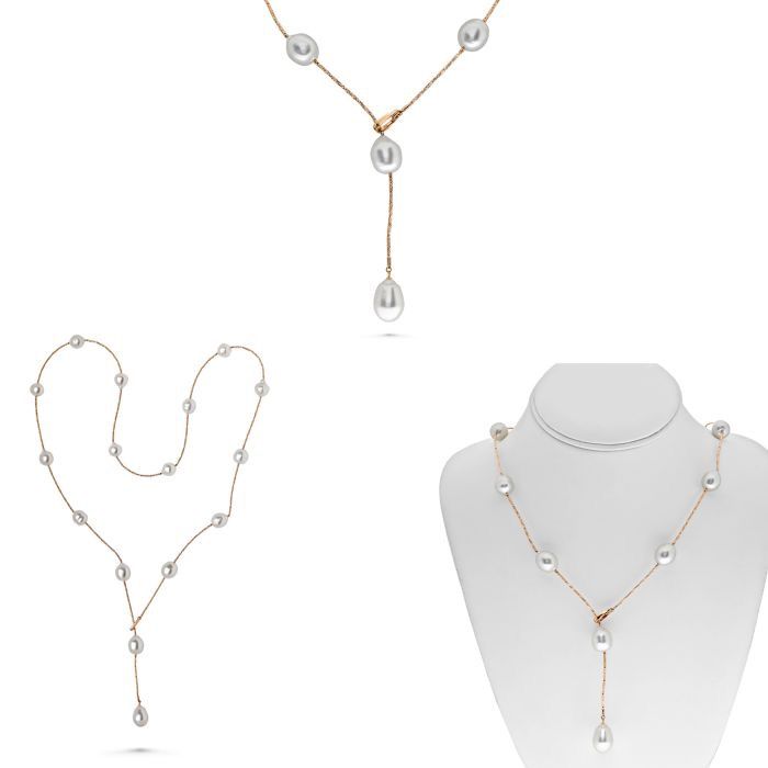 18k Yellow Gold Convertable South Sea Pearl Necklace 32" 16 10-11mm pearls