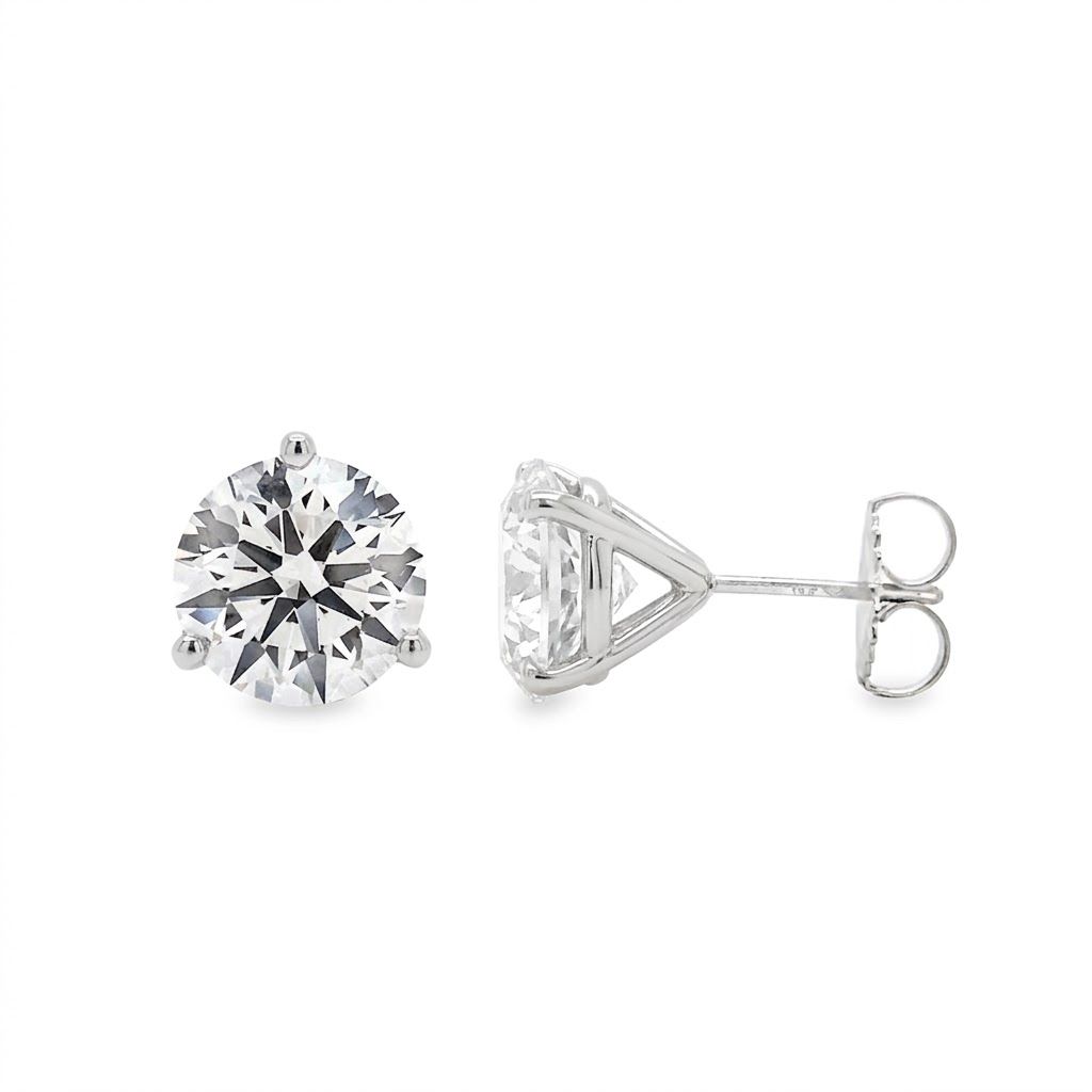 3ctw Lab Grown Diamond Studs in 14k white gold 3 prong martini style setting