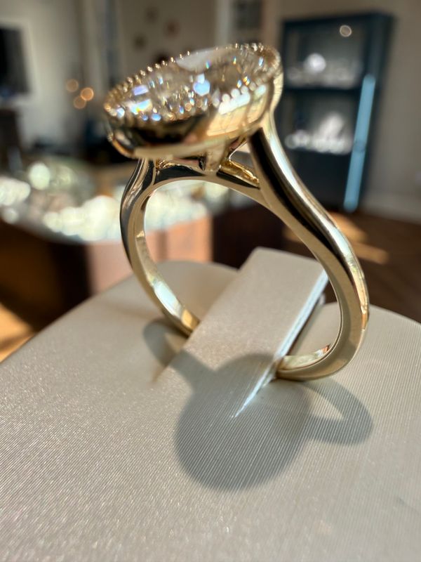 14k Yellow Gold 2.07ct Oval Lab Grown Diamond Bezel Set Solitaire Engagement Ring with Milgrain Accents on the Bezel
