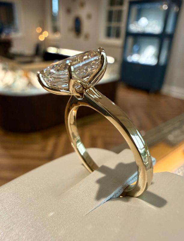 14k Yellow Gold 2.49 ct F VVS2 Marquise Duchess Step Cut  Lab Diamond Floral Solitaire Engagement Ring