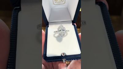 14k White Gold 1.13ct Oval Diamond Engagement Ring with Starburst Diamond Halo and Diamond Shank 1.88ctw