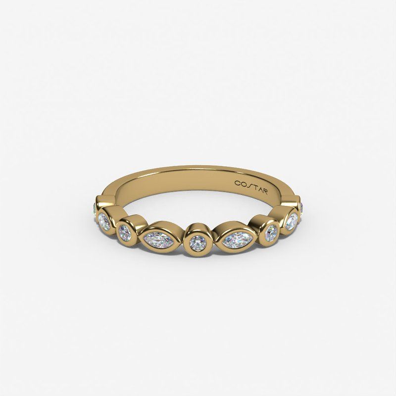 14k Yellow Gold Alternating Bezel-Set Marquise &amp; Round Natural Diamond Band DIA: 0.25 CT. 5RD/4MQ