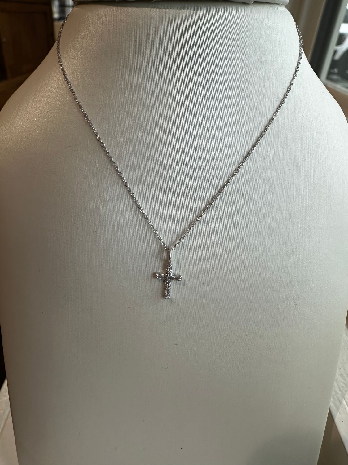 14k White Gold .04ctw Diamond Cross Necklace 18", 16"