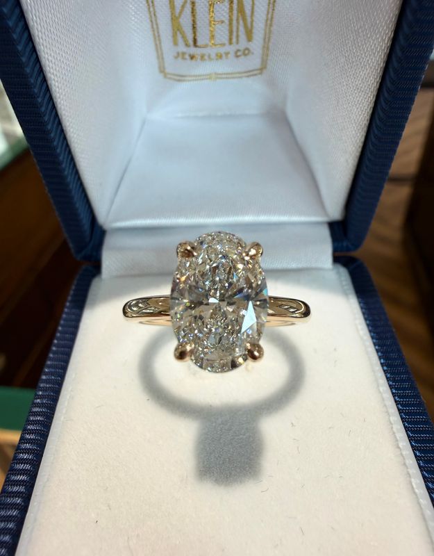 Custom 14k Yellow Gold 2.59ct Lab Grown Oval Diamond Solitaire Engagement Ring with Hidden Halo. 2.67ctw IGI 809675769