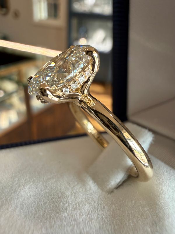 Custom 14k Yellow Gold 2.59ct Lab Grown Oval Diamond Solitaire Engagement Ring with Hidden Halo. 2.67ctw IGI 809675769