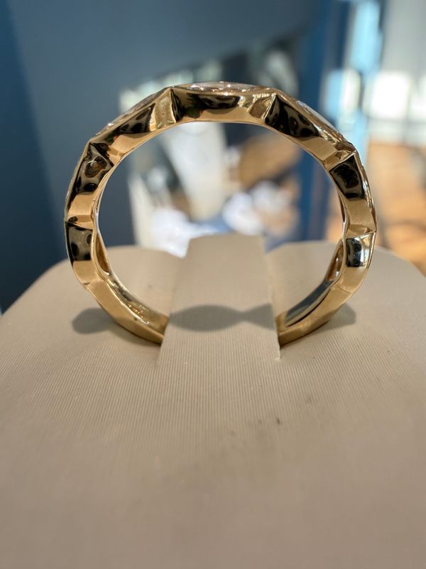 14k Yellow Lab Grown Bezel Set Marquise 7 Stone Band .75ctw