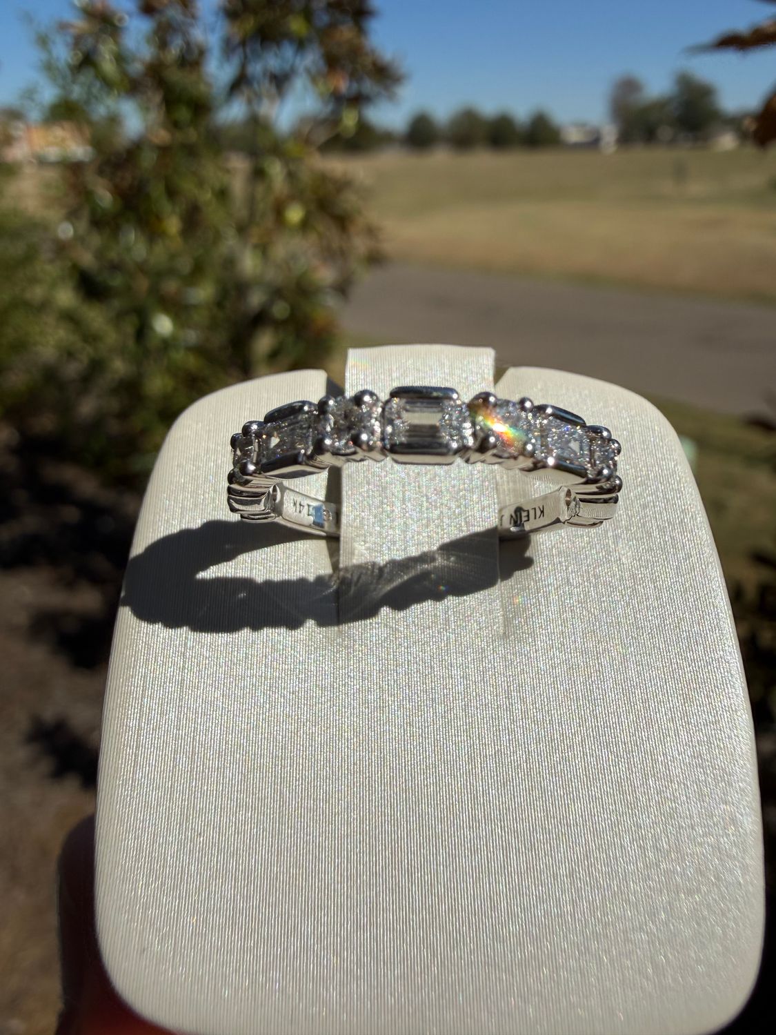 14k White Gold Custom 0.91ctw Lab Grown Emerald Cut and Round Diamond Band