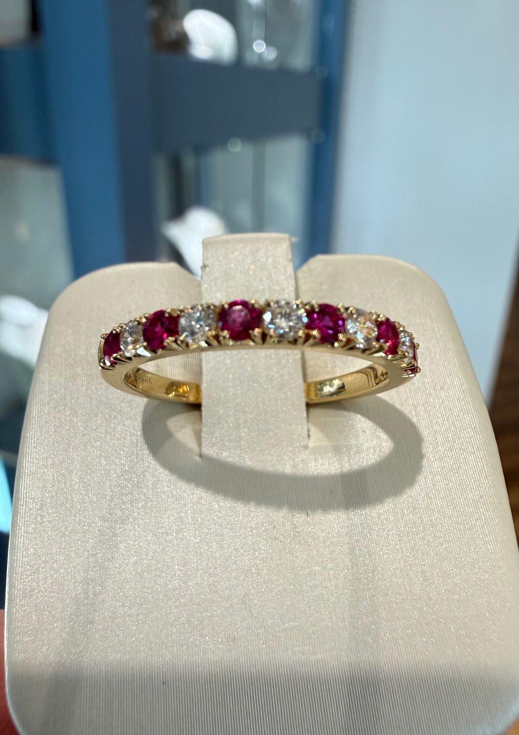 18k Yellow Gold Diamond and Ruby Anniversary Stacker Ring Dia:0.20 Ruby:0.30