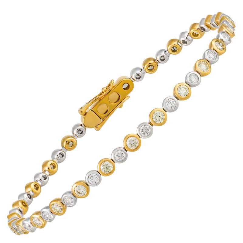 18k Two Tone Gold Diamond and Yellow Diamond Tennis Bracelet Dia:1.14ctw  Yel Dia:1.70ctw