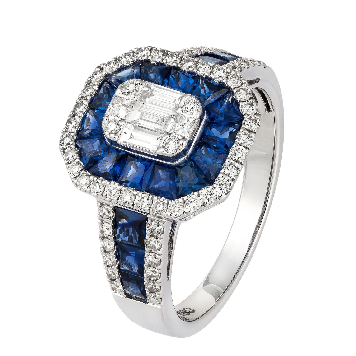 18k White Gold Diamond and Sapphire Ring Sapp:1.48ctw Dia:0.32ctw