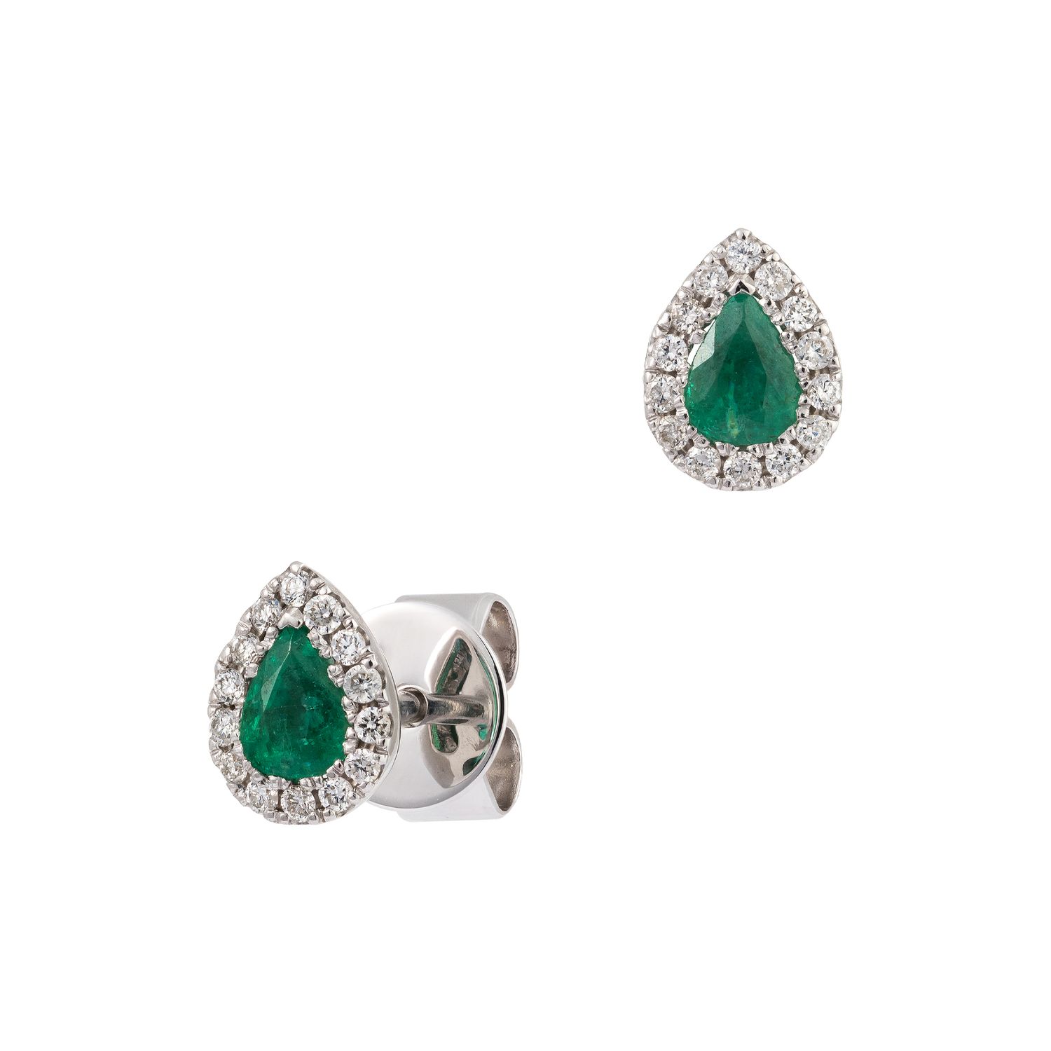 18k White Gold Pear Shape Emerald and Diamond Earrings Dia:0.10ctw Em:0.27ctw