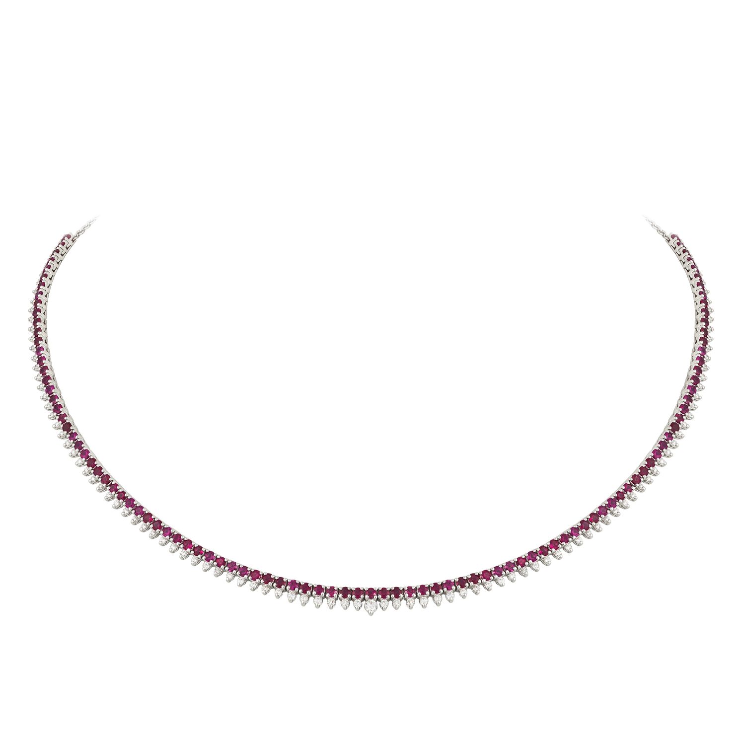 18k White Gold Ruby and Diamond Half Tennis Necklace Dia:0.93ctw Ruby: 4.41ctw