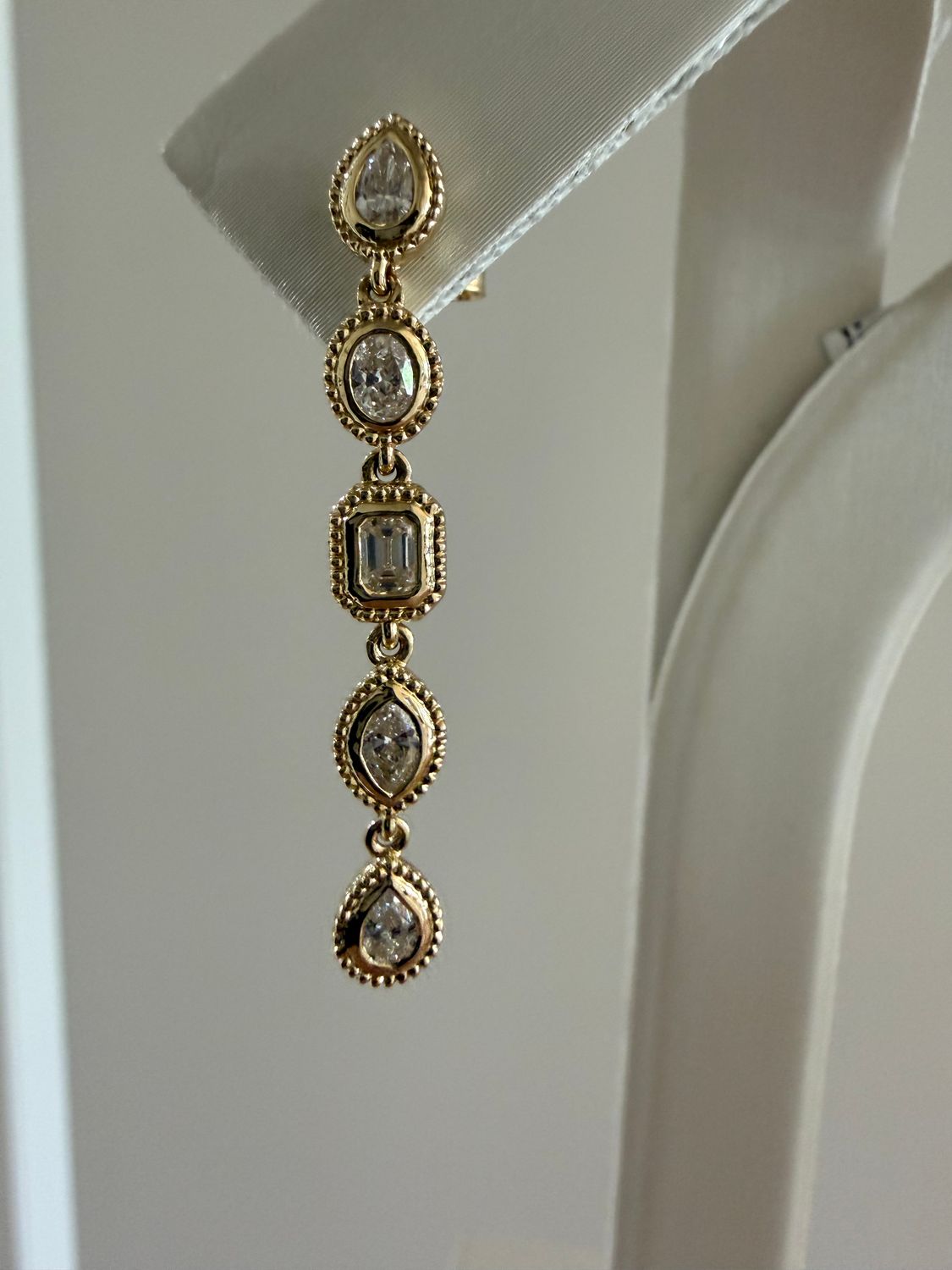 14k Yellow Gold Multi Shape Natural Diamond Dangle Earrings with milgrain accents 0.74ctw