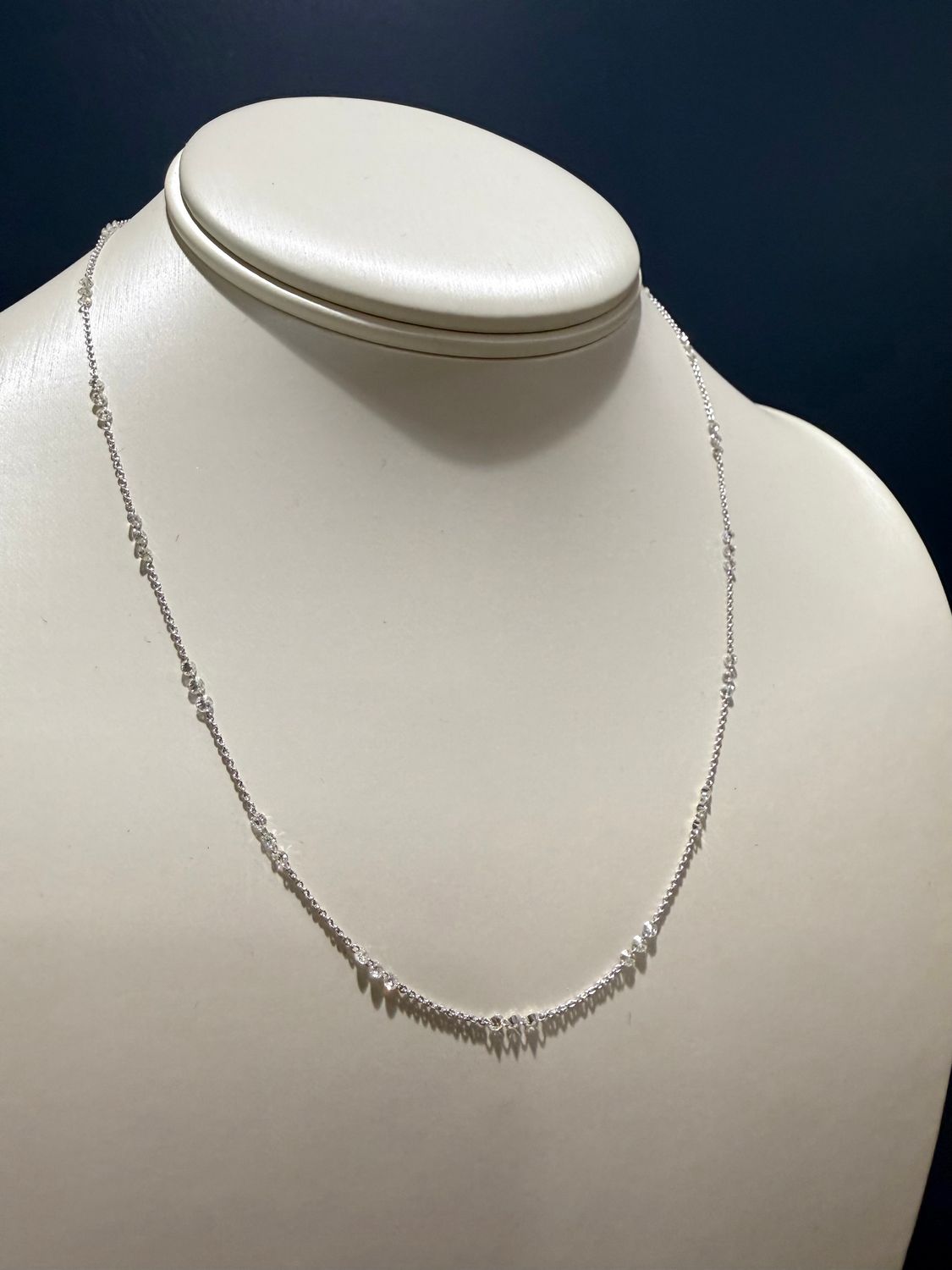 18k White Gold Multiple Diamond Link Necklace 1.73ctw  18" Adj.