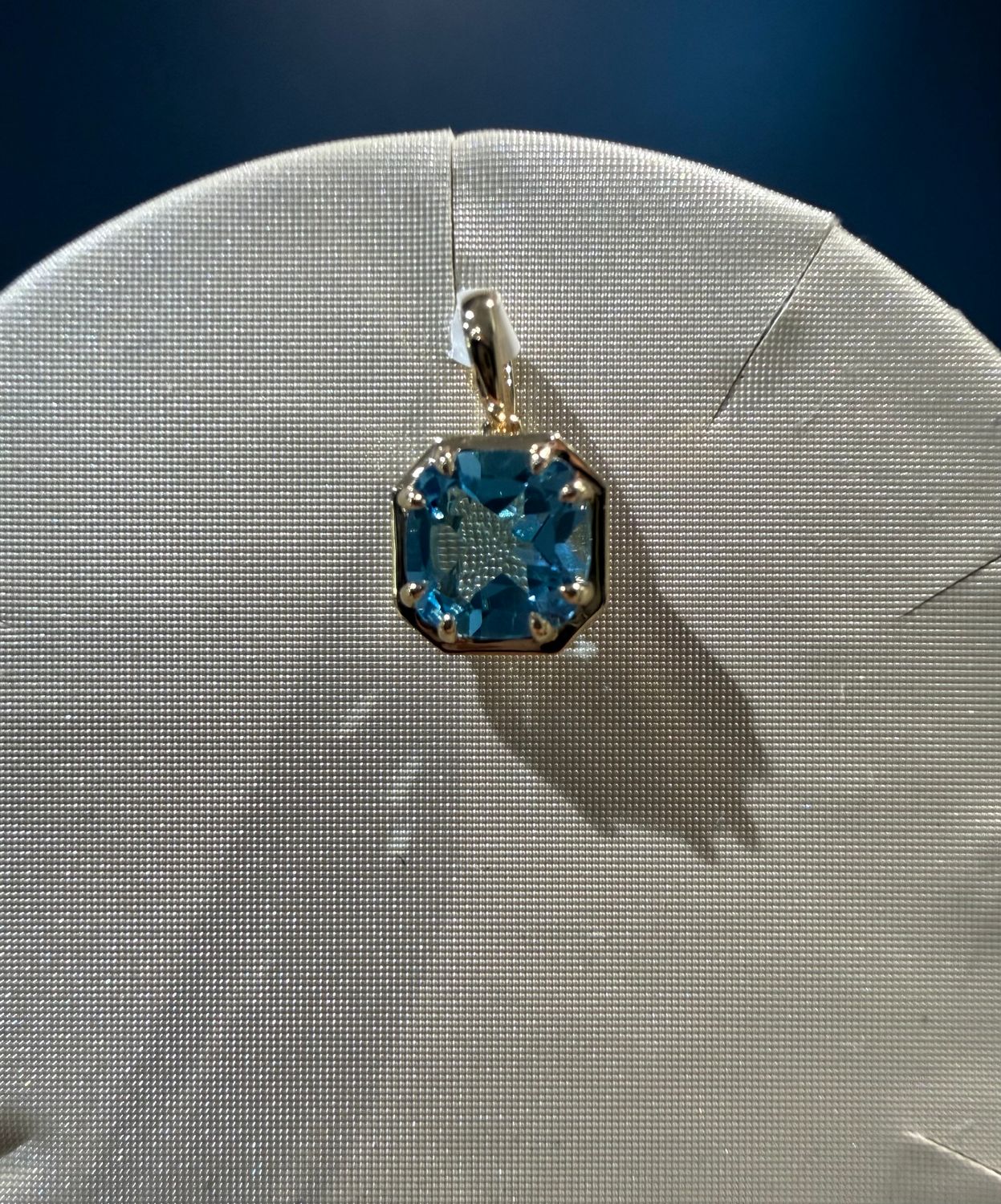 14k Yellow Gold Cushion Shape Blue Topaz Birthstone Pendant Without Chain