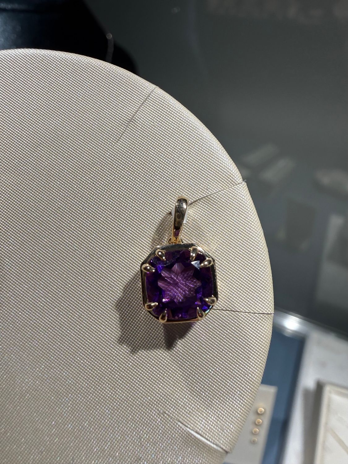14k Yellow Gold Cushion Shape Amethyst Birthstone Pendant Without Chain.