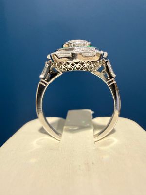 Platinum Vintage Style Emerald and Diamond Ring. Center 0.87ct Em: 0.85ctw