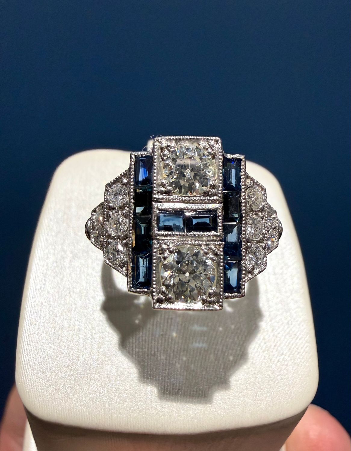 Platinum Vintage Sapphire and Diamond Estate Ring