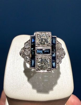Platinum Vintage Sapphire and Diamond Estate Ring
