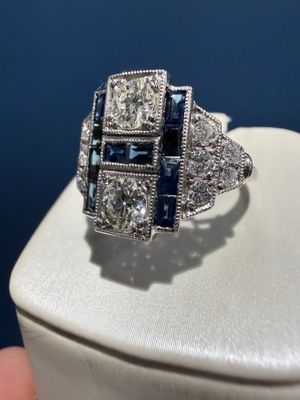 Platinum Vintage Sapphire and Diamond Estate Ring
