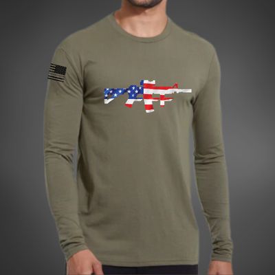 AMERICAN FLAG LONG SLEEVE MILITARY GREEN
