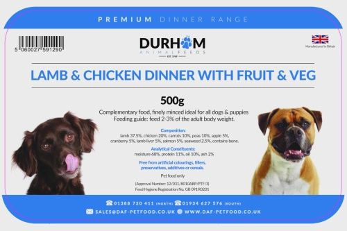 DAF Lamb &amp; Chicken Dinner, Fruit &amp; Veg Dinner 500g