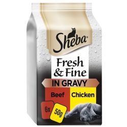 Sheba Fresh &amp; Fine Wet Cat Food Pouches Beef &amp; Chicken in Gravy 6 Pack,50g