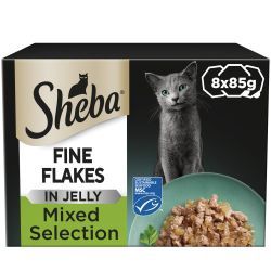Sheba Fine Flakes Mixed Selection in Jelly Tray 8 x 85g