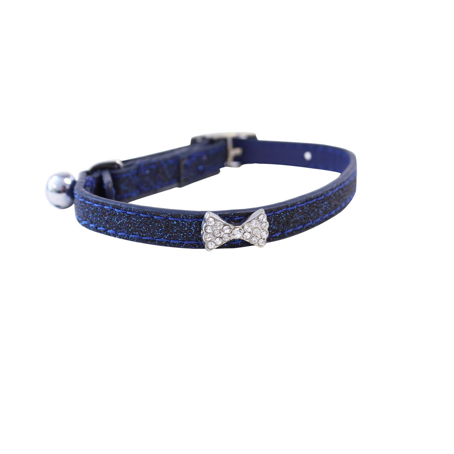 Glitter Bow Faux Leather Cat Collar Blue