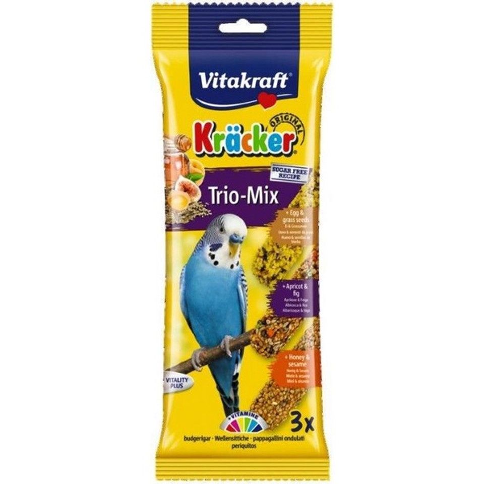 Vitakraft Budgie Kracker Treat Sticks Triple Pack (Honey, Egg, Grass Seed) 3pk Case of 7