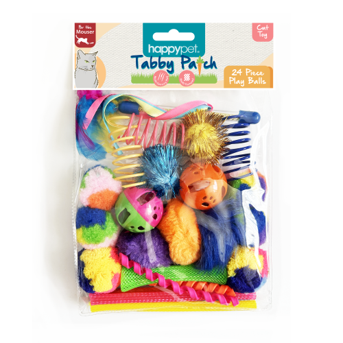 Happy Pet Tabby Patch Cat Play Ball Multi Pack 24pcs