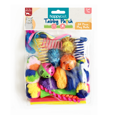 Happy Pet Tabby Patch Cat Play Ball Multi Pack 24pcs