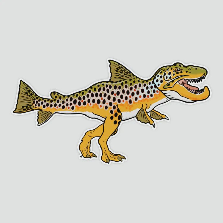 Troutasaurus Rex Sticker, Color: Brown Trout