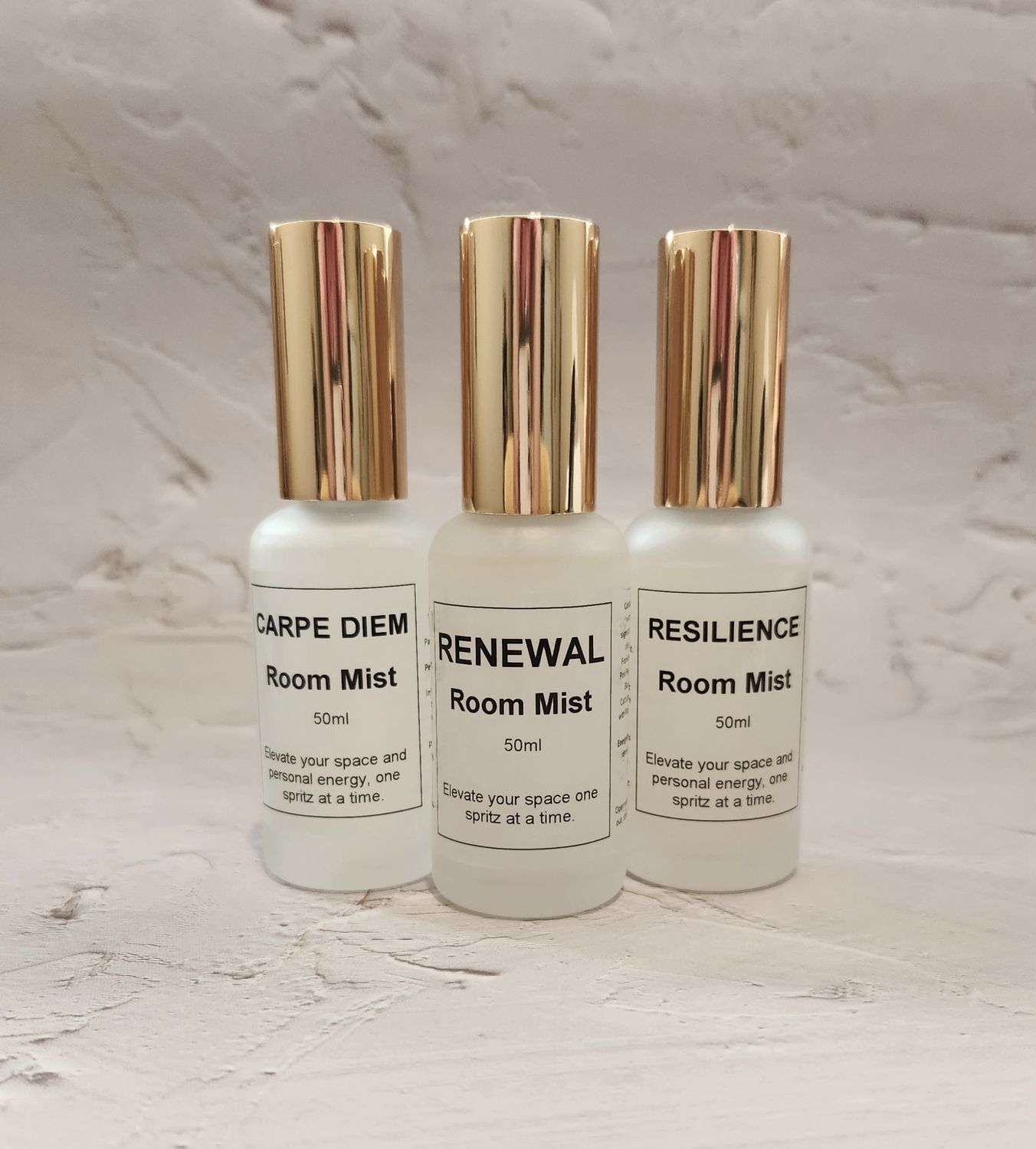 Renewal, Resilience and Carpe Diem 50ml room mist bundle with three vibrational sprays