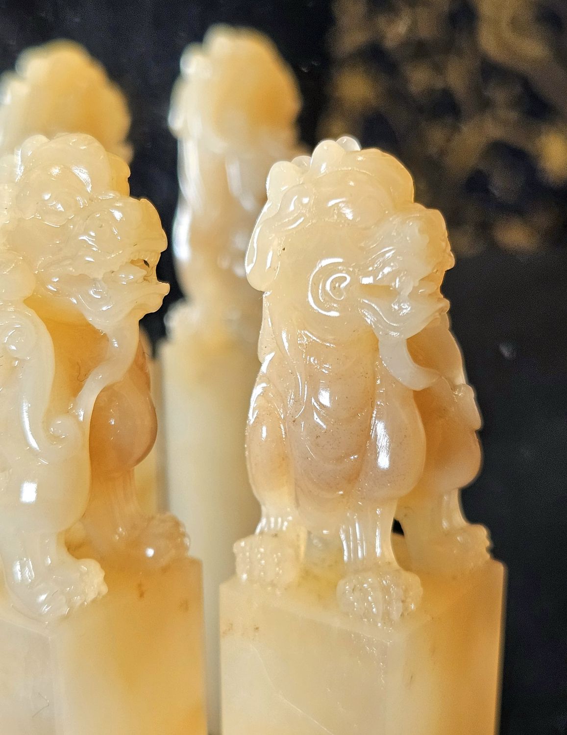 ShouShan Lychee Square Auspicious Animal Pair Seal Stone