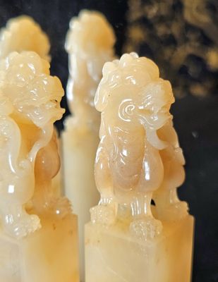 ShouShan Lychee Square Auspicious Animal Pair Seal Stone