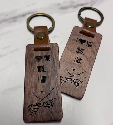 Wooden I Love You More Keychain