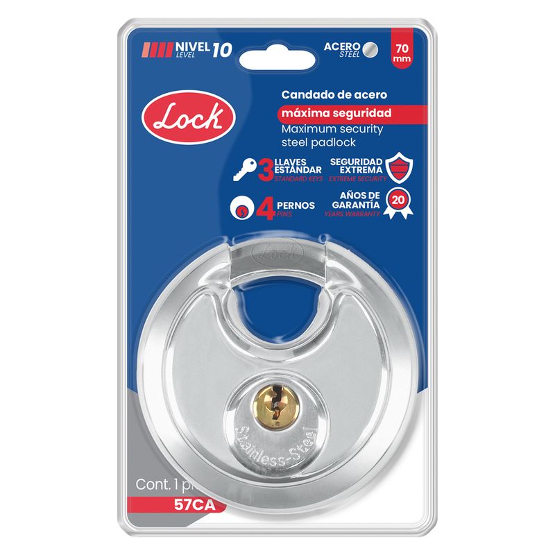 Candado de máxima seguridad tipo disco 70 mm, llave estándar Lock