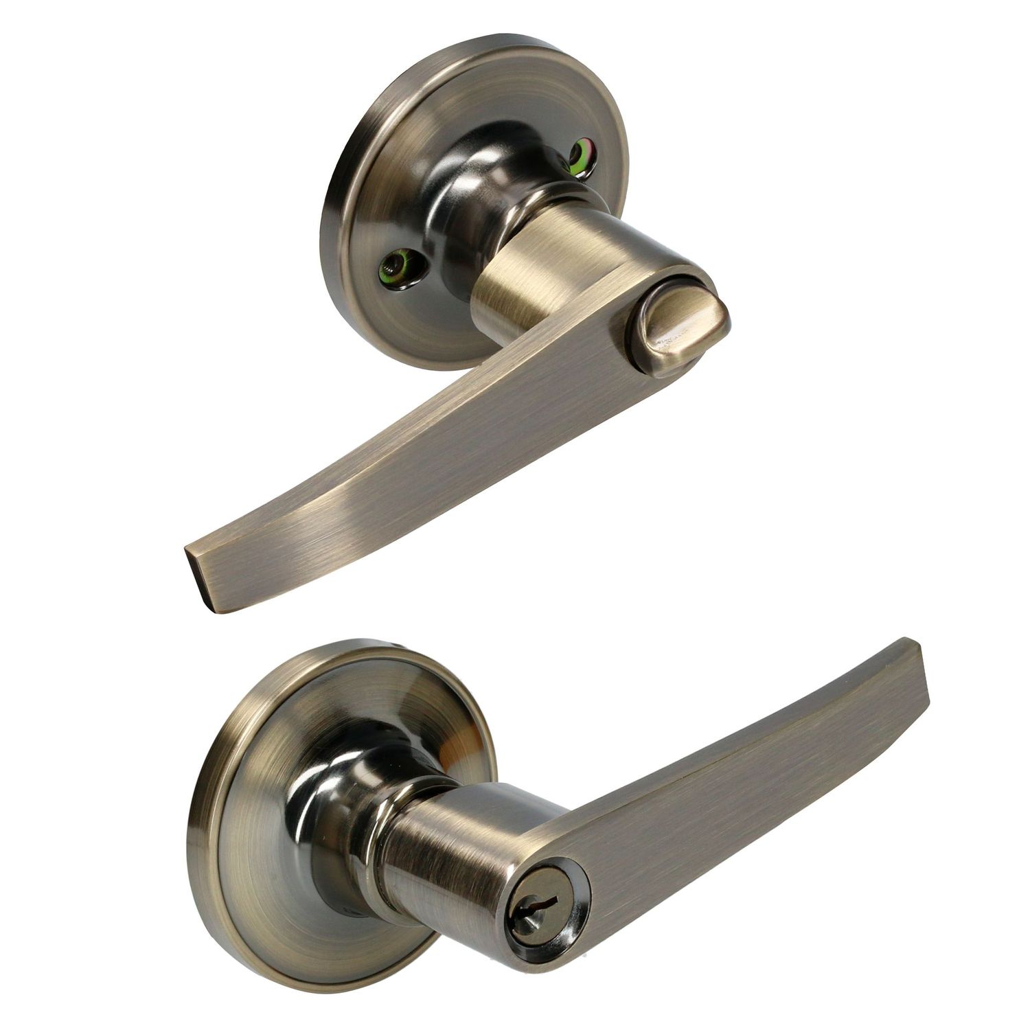 Manija tubular recta función entrada y recámara, latón antiguo, llave estándar, blíster Lock