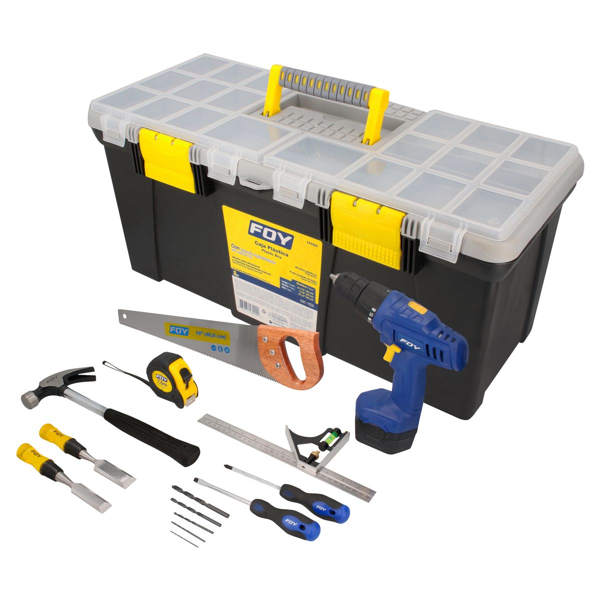 Juego combinado de herramientas para carpintero con caja plástica, 15 piezas Foy