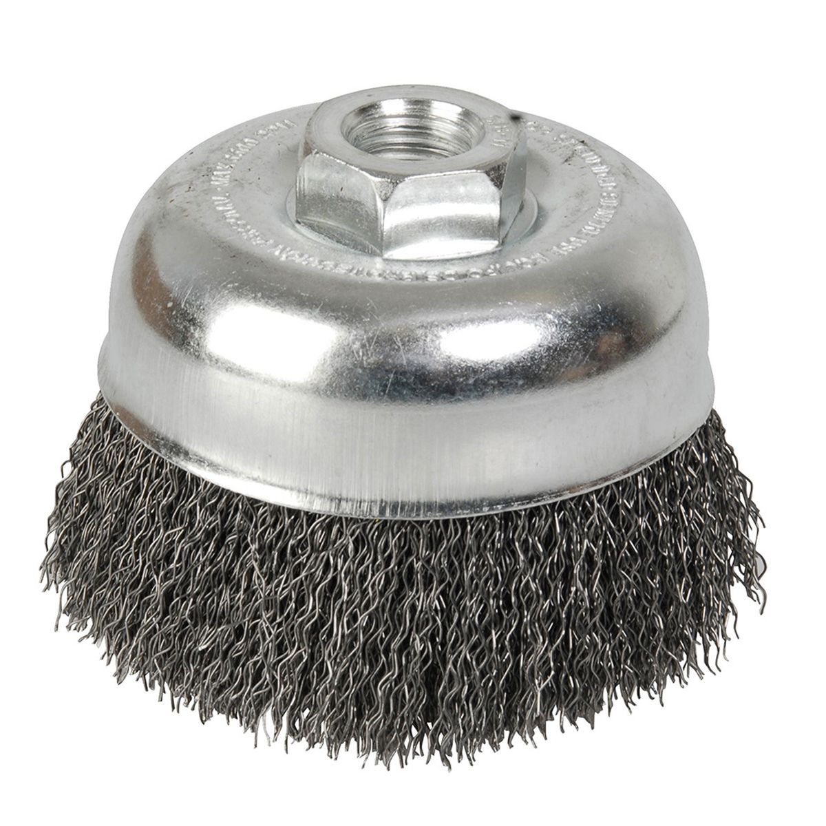 Carda copa ondulada alambre delgado 4" x 0.35 con rosca 5/8" Foy