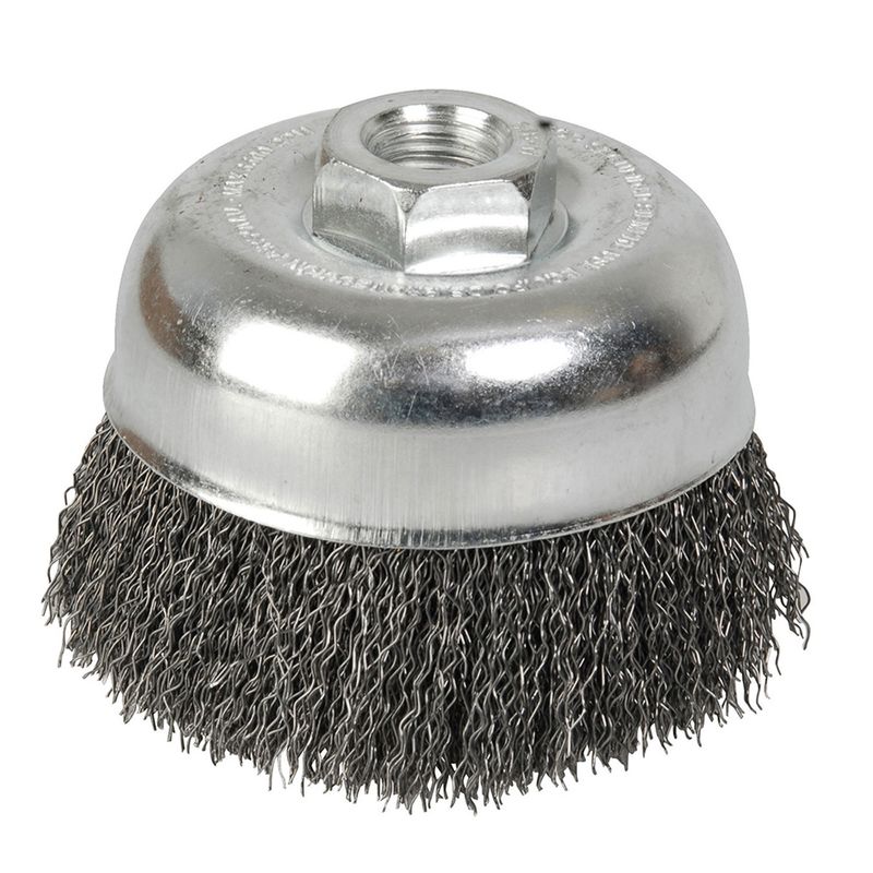 Carda copa ondulada alambre delgado 4" x 0.35 con rosca 5/8" Foy