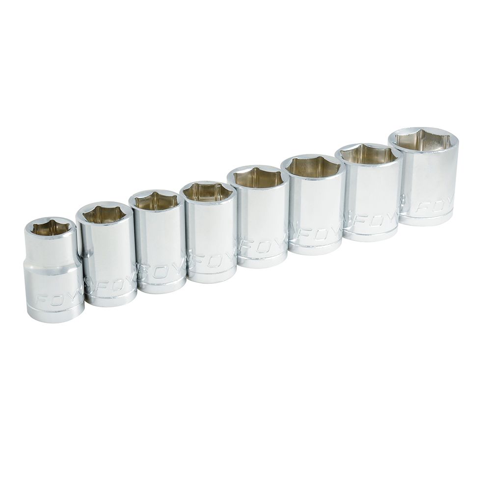 Juego de dados cuadro de 1/2" en pulgadas, 6 puntas, 8 piezas Foy