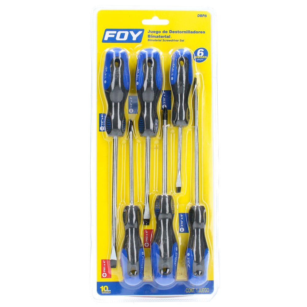 Juego de destornilladores con mango bimaterial combinados, 6 piezas Foy