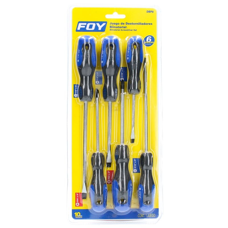 Juego de destornilladores con mango bimaterial combinados, 6 piezas Foy