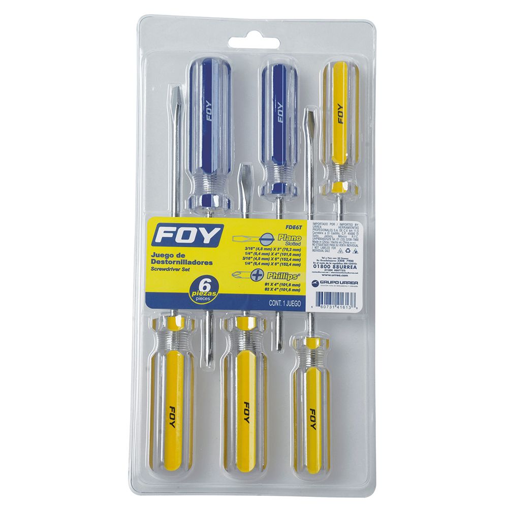 Juego de destornilladores con mango de PVC combinados, 6 piezas Foy
